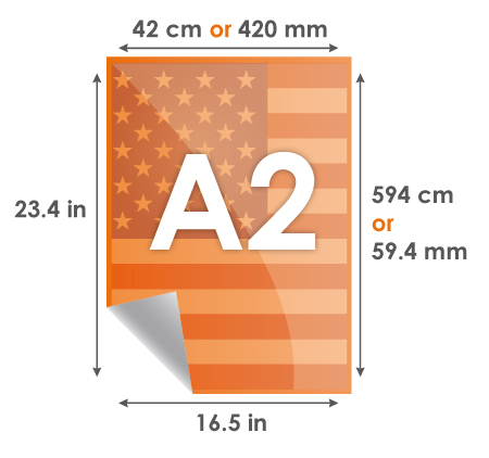 Paper A2: 594 x 420 mm - 59.4 x 42 cm - 23.4 x 16.5 inches