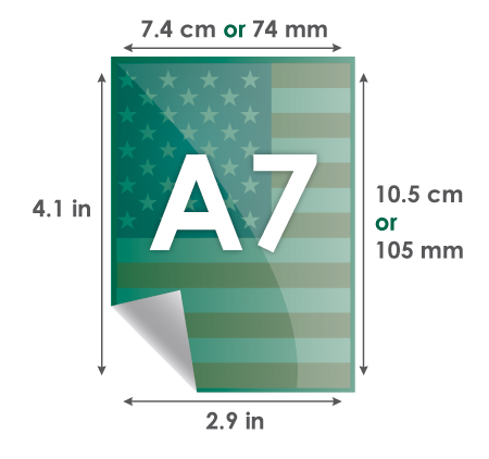 Paper A7: 105 x 74 mm - 10.5 x 7.4 cm - 4.1 x 2.9 inches